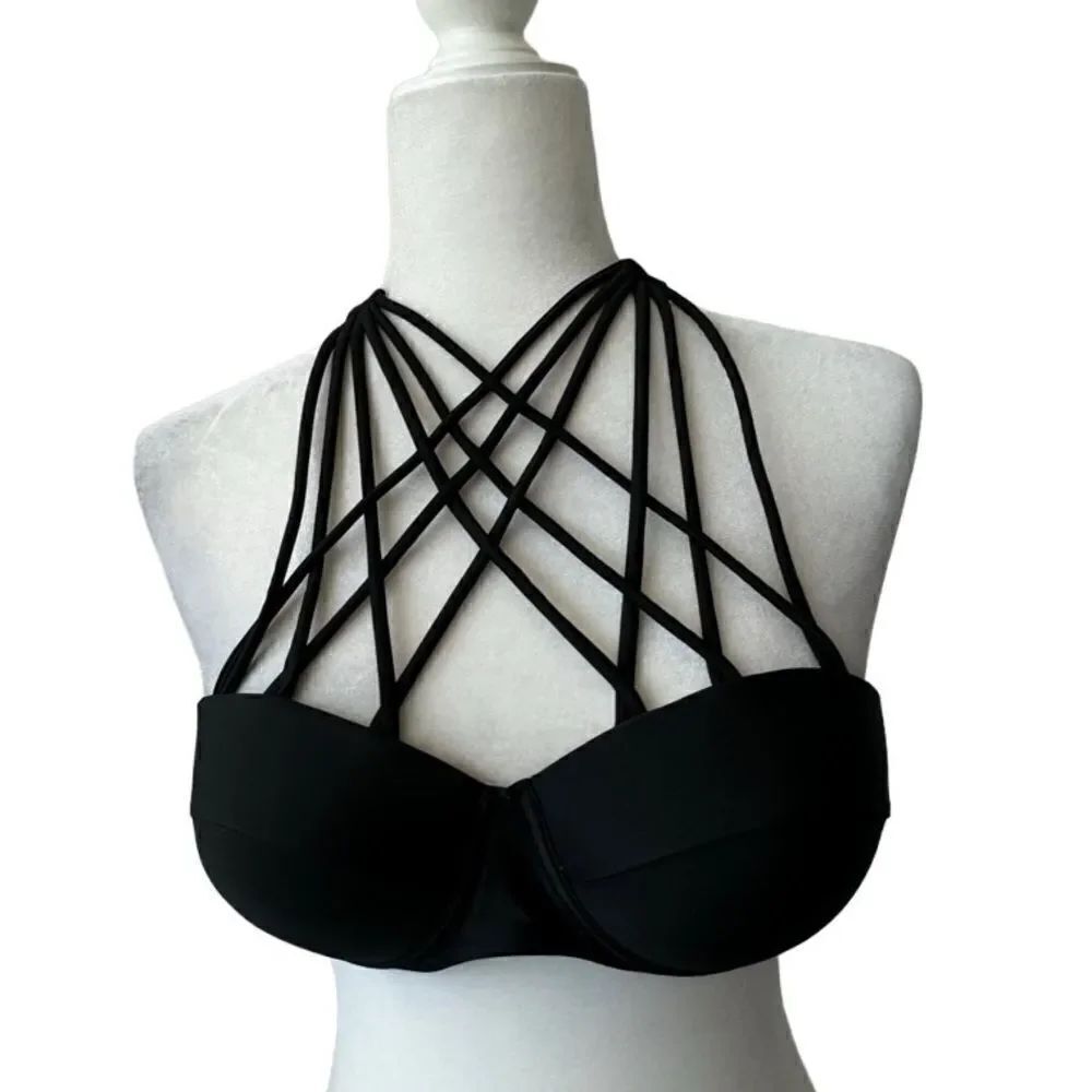 Black Bikini Top Strappy Halter Style SZ S - Picture 9 of 9